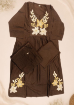 Brown Floral Embroidered Salwar Suit Material - Image 2