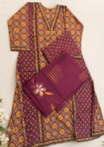 Purple Printed Salwar Suit Material with Designer Dupatta - Image 4