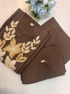 Brown Floral Embroidered Salwar Suit Material