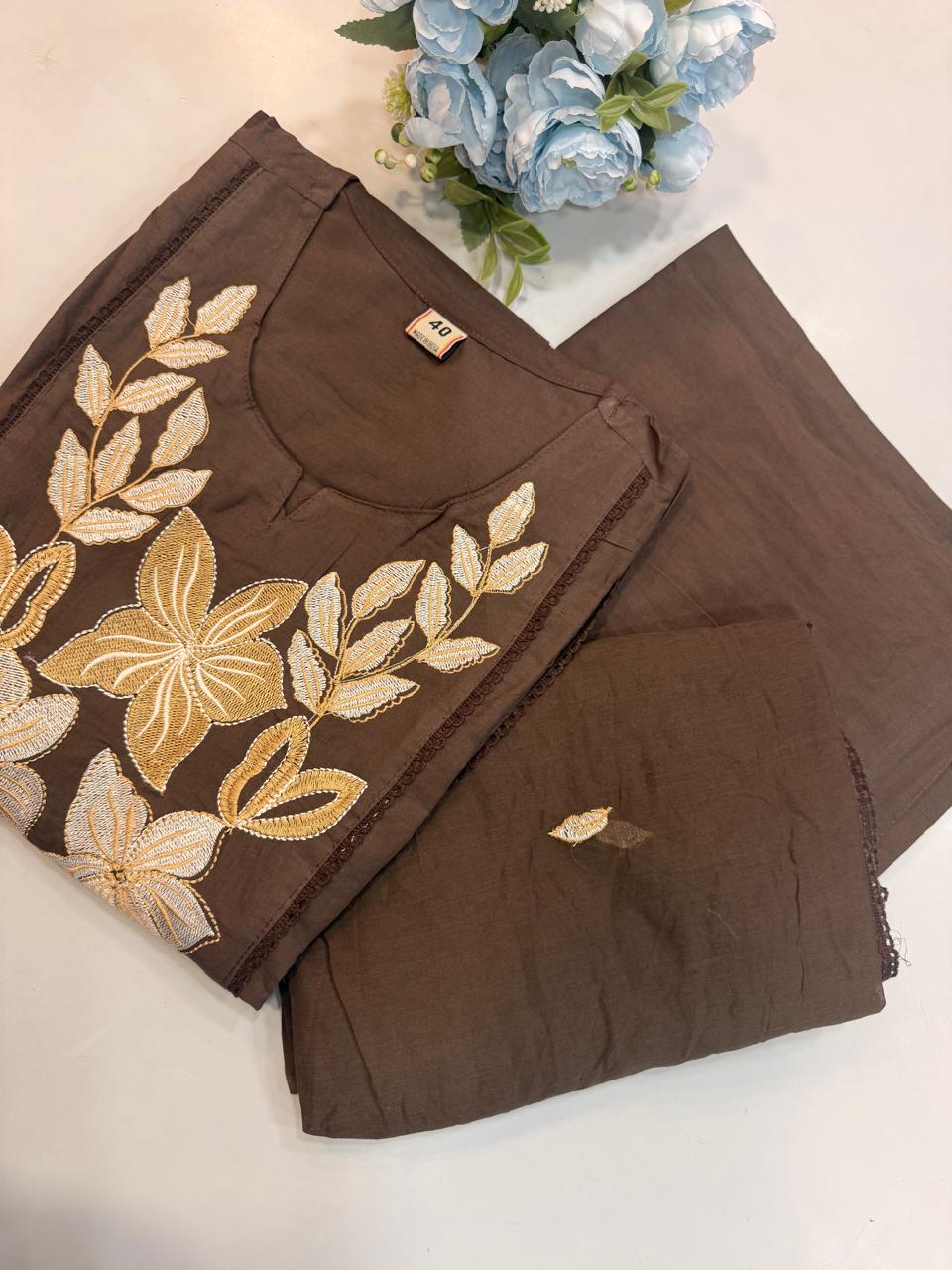 WhatsApp Image 2026-06-13 at 7.53.22 PM Brown Floral Embroidered Salwar Suit Material - Image 1
