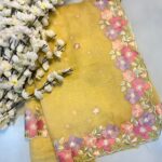 Yellow Floral Embroidery Saree
