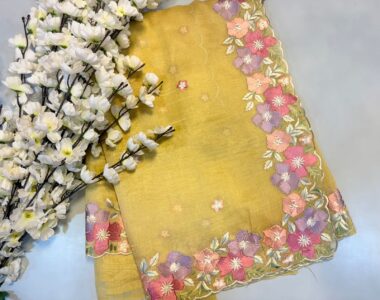 Yellow Floral Embroidery Saree