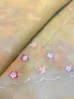 Yellow Floral Embroidery Saree - Image 3