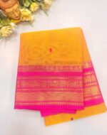 Yellow Cotton Silk Saree with Pink Zari Border