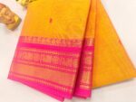 Yellow Cotton Silk Saree with Pink Zari Border - Image 2