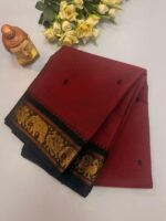 Maroon Cotton Silk Saree with Black Elephant Zari Border