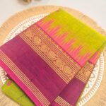 Lime Green Cotton Silk Saree with Magenta Zari Border