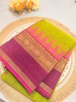Lime Green Cotton Silk Saree with Magenta Zari Border