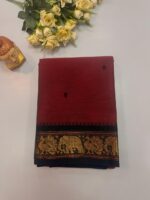 Maroon Cotton Silk Saree with Black Elephant Zari Border - Image 2