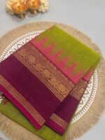 Lime Green Cotton Silk Saree with Magenta Zari Border - Image 2