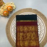 Black Cotton Silk Saree with Maroon Elephant Zari Border