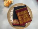 Black Cotton Silk Saree with Maroon Elephant Zari Border - Image 2
