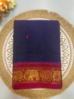 Navy Blue Cotton Silk Saree with Maroon Elephant Zari Border