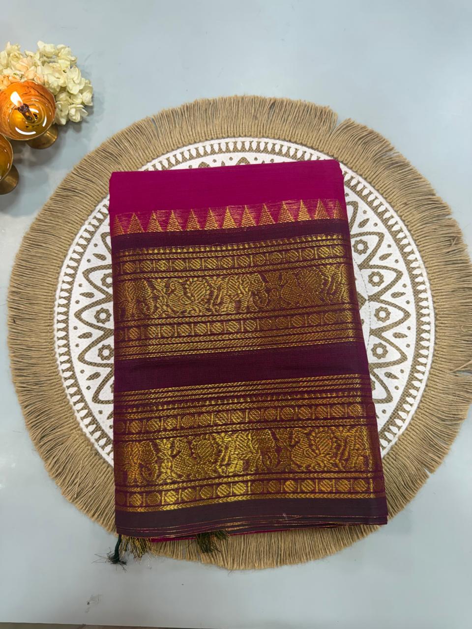 WhatsApp Image 2026-07-31 at 12.57.47 PM (2) Pink Cotton Silk Saree with Maroon Elephant Zari Border - Image 1