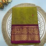 Olive Green Cotton Silk Saree with Magenta Zari Border