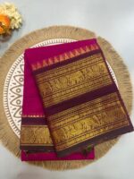 Pink Cotton Silk Saree with Maroon Elephant Zari Border - Image 2