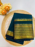 Teal Green Cotton Silk Saree with Golden Zari Border - Image 2