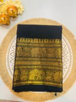 Black Cotton Silk Saree with Golden Zari Border