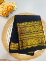Black Cotton Silk Saree with Golden Zari Border - Image 2