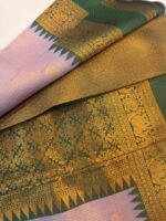 Lavender & Green Kanjivaram Silk Saree with Rich Golden Zari Border - Image 2