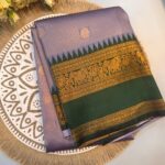 Lavender & Green Kanjivaram Silk Saree with Rich Golden Zari Border