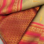 Beige Cotton Silk Saree with Pink Zari Border & Matching Blouse Piece