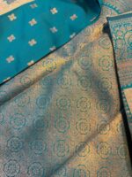 Turquoise Blue Kanjivaram Silk Saree with Silver Zari Weaving - Image 4