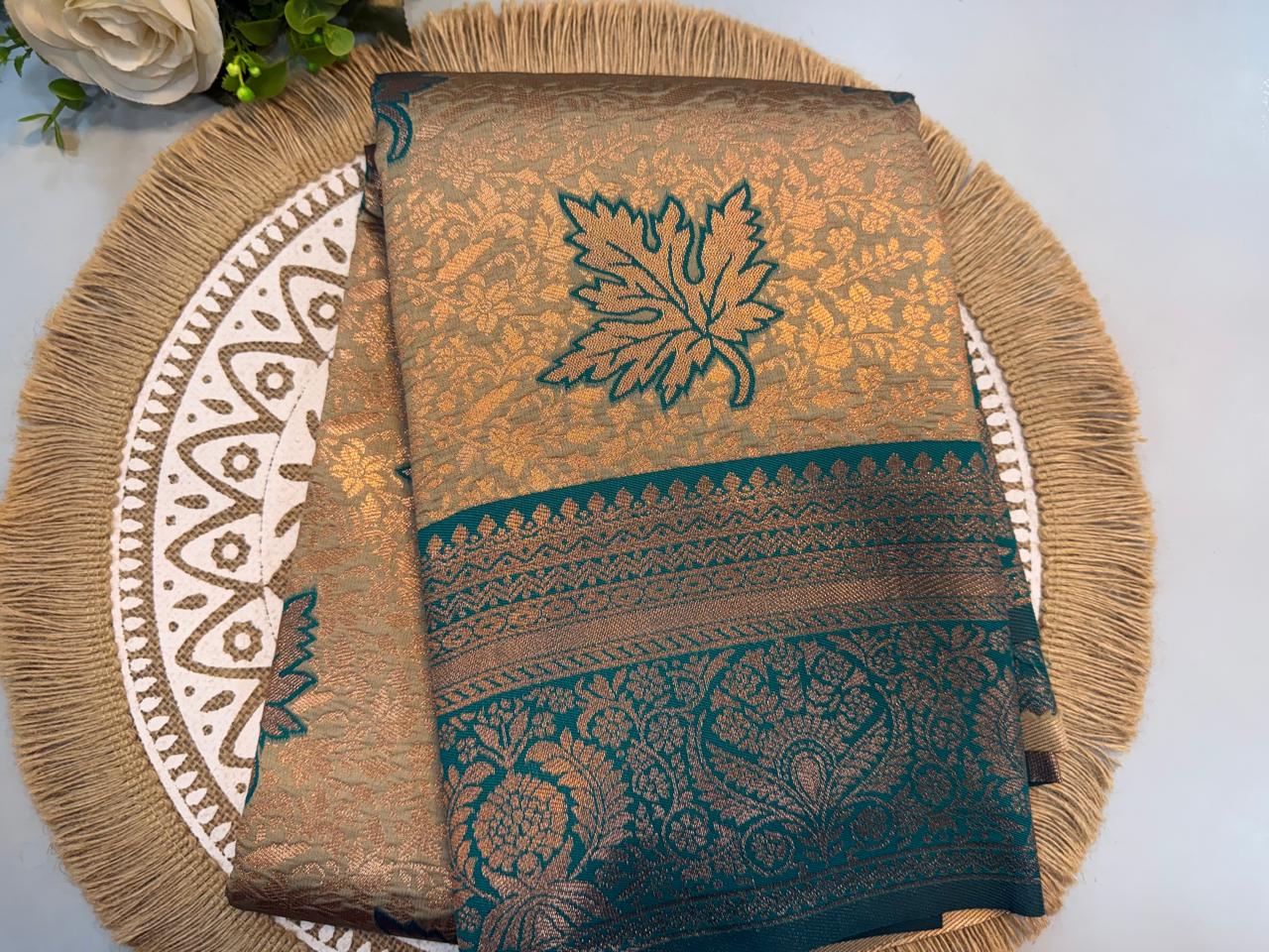 WhatsApp Image 2026-07-31 at 6.01.57 PM Turquoise Blue Kanjivaram Silk Saree with Silver Zari Weaving - Image 1