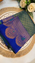 Royal Blue Kanjivaram Silk Saree with Silver Zari Weaving