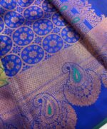 Royal Blue Kanjivaram Silk Saree with Silver Zari Weaving - Image 3