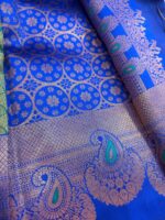 Royal Blue Kanjivaram Silk Saree with Silver Zari Weaving - Image 4
