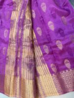 Purple Tussar Silk Saree with Golden Zari Leaf Motifs - Image 2