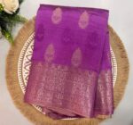 Purple Tussar Silk Saree with Golden Zari Leaf Motifs