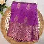 Purple Tussar Silk Saree with Golden Zari Leaf Motifs
