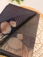Black Tussar Silk Saree with Golden Lotus Zari Border - Image 2