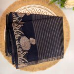 Black Tussar Silk Saree with Golden Lotus Zari Border