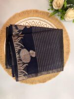Black Tussar Silk Saree with Golden Lotus Zari Border