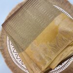 Olive Green Tussar Silk Saree with Golden Lotus Zari Border