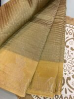 Olive Green Tussar Silk Saree with Golden Lotus Zari Border - Image 2