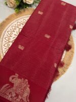 Maroon Tussar Silk Saree with Elephant Zari Border - Image 7