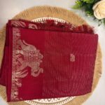 Maroon Tussar Silk Saree with Elephant Zari Border