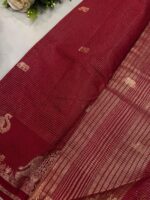 Maroon Tussar Silk Saree with Elephant Zari Border - Image 6