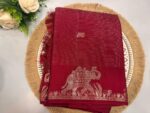 Maroon Tussar Silk Saree with Elephant Zari Border