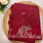 Maroon Tussar Silk Saree with Elephant Zari Border