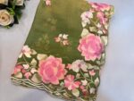 Olive Green Designer Floral Embroidered Saree