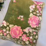 Olive Green Designer Floral Embroidered Saree