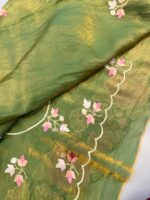 Olive Green Designer Floral Embroidered Saree - Image 2