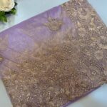 Lavender Designer Organza Saree with Heavy Floral Embroidery