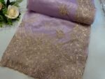 Lavender Designer Organza Saree with Heavy Floral Embroidery - Image 2
