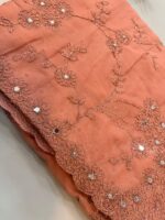 Peach Organza Saree with Floral Mirror Embroidery Work - Image 2